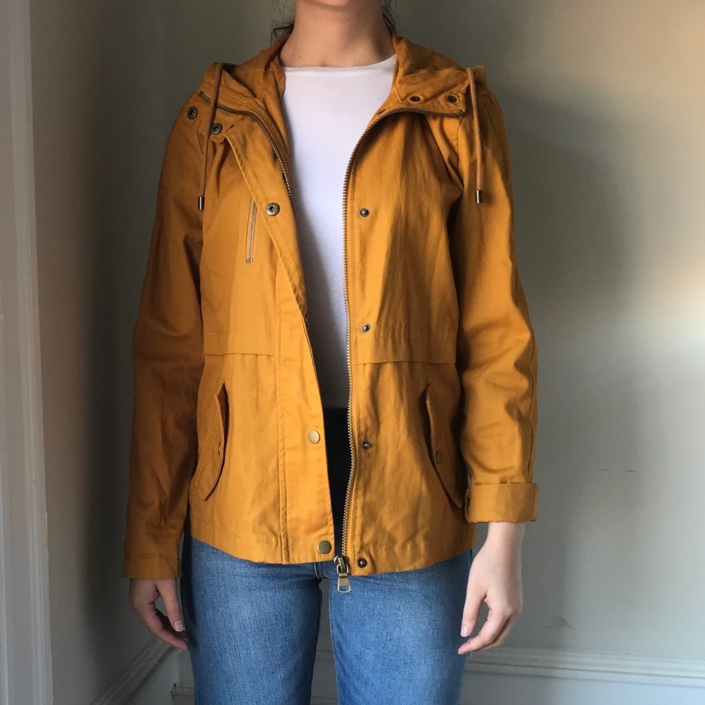 Forever 21 Mustard Hooded Cotton Jacket